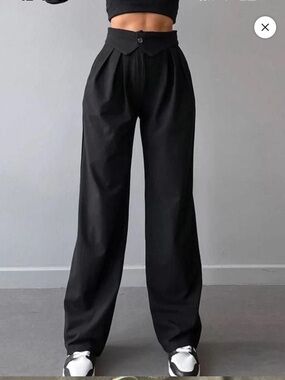 Commense Street Fold Over Waistband Straight Leg Dress Pants